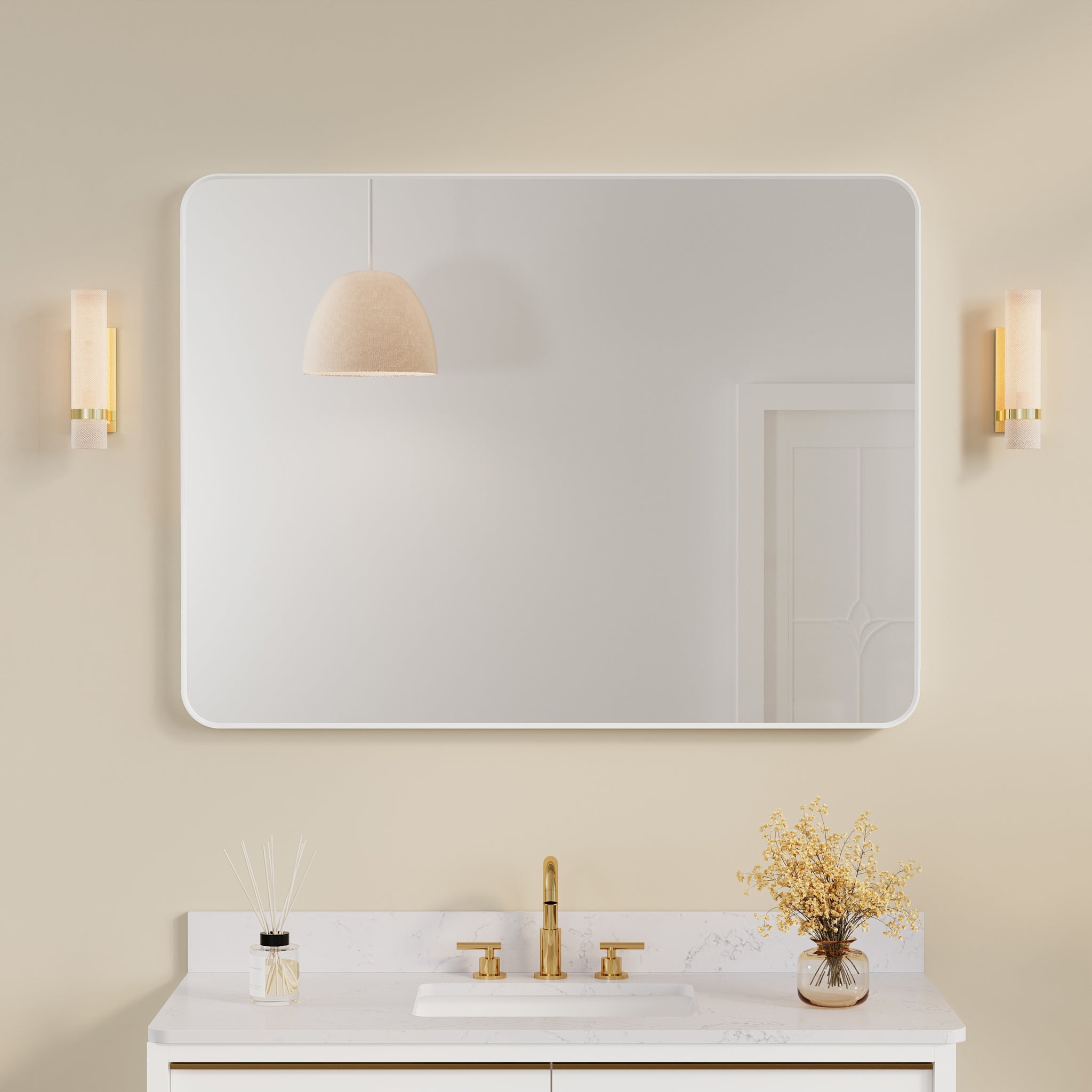 48 inch White Framed Bathroom Mirror - Bathroom Mirror For Wall
