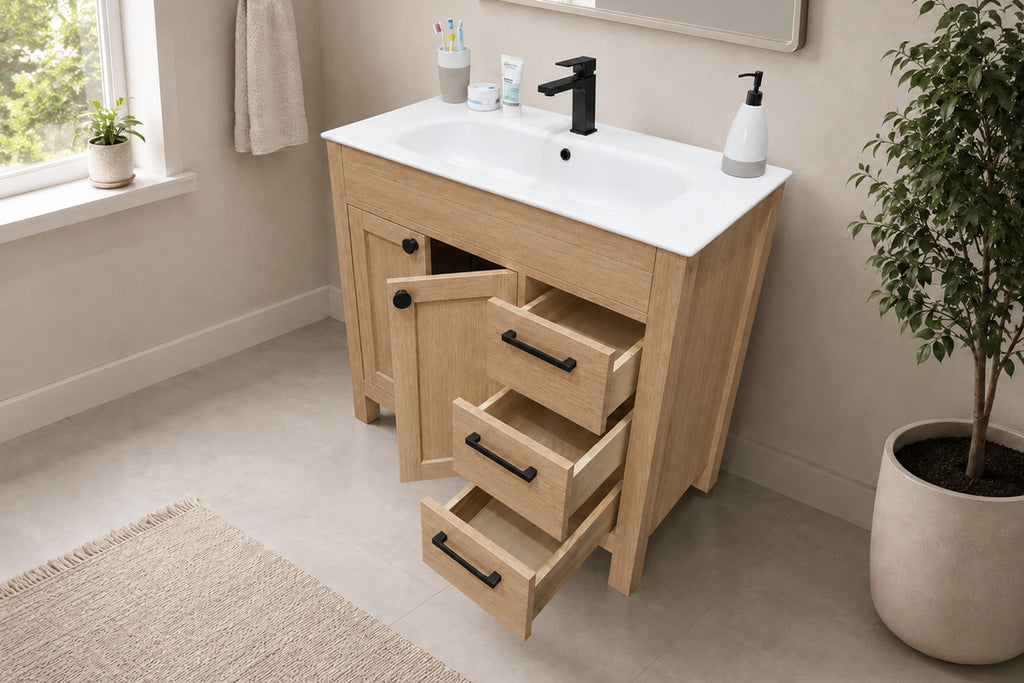 Aria Bathroom Cabinet - Natural Oak 36" - 2