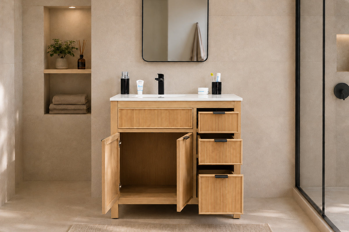 Catalina Bathroom Cabinet - Natural Oak 36" - 2