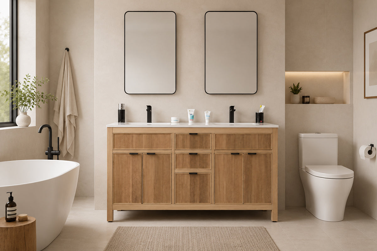 Catalina Bathroom Cabinet - Natural Oak 60"