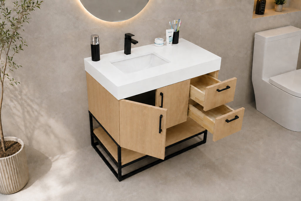 Solana Bathroom Cabinet - Natural Oak 36" - 4