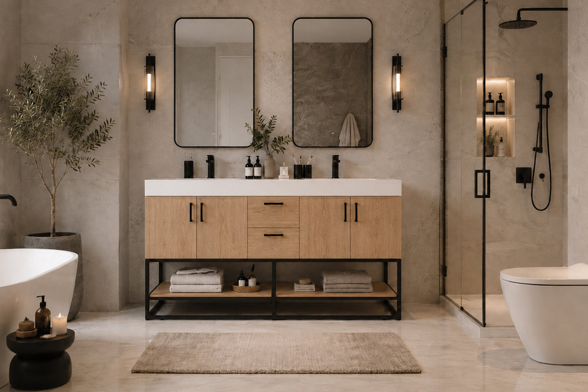 Solana Bathroom Cabinet - Natural Oak 60"