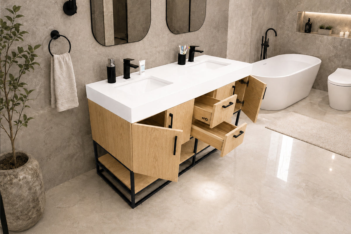 Solana Bathroom Cabinet - Natural Oak 60" - 2