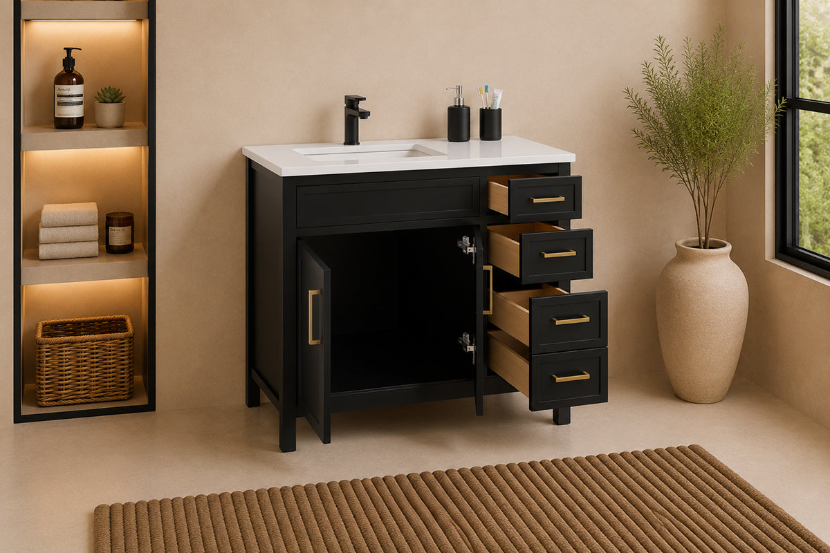 Novello Bathroom Cabinet - Black 36" - 4