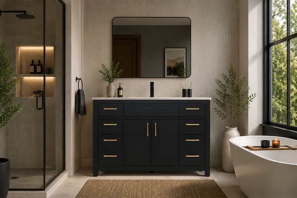 Novello Bathroom Cabinet - Black 48"