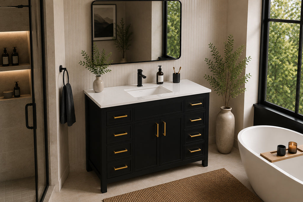 Novello Bathroom Cabinet - Black 48" - 3