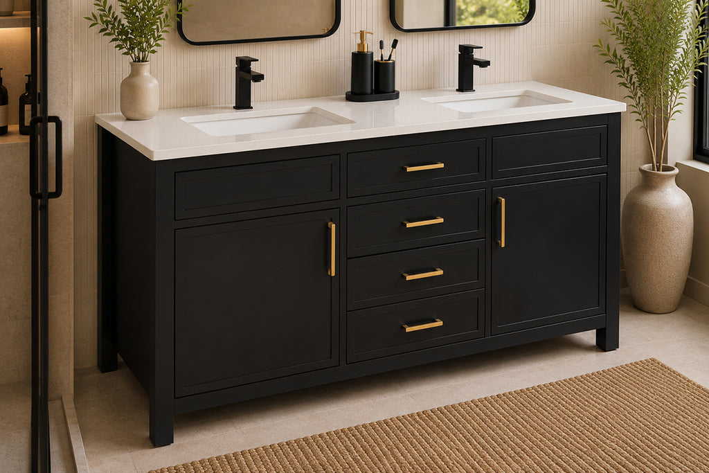 Novello Bathroom Cabinet - Black 60" - 3