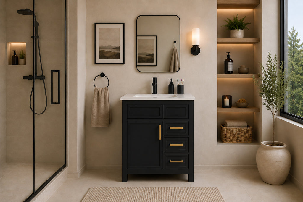 Novello Bathroom Cabinet - Black 30"