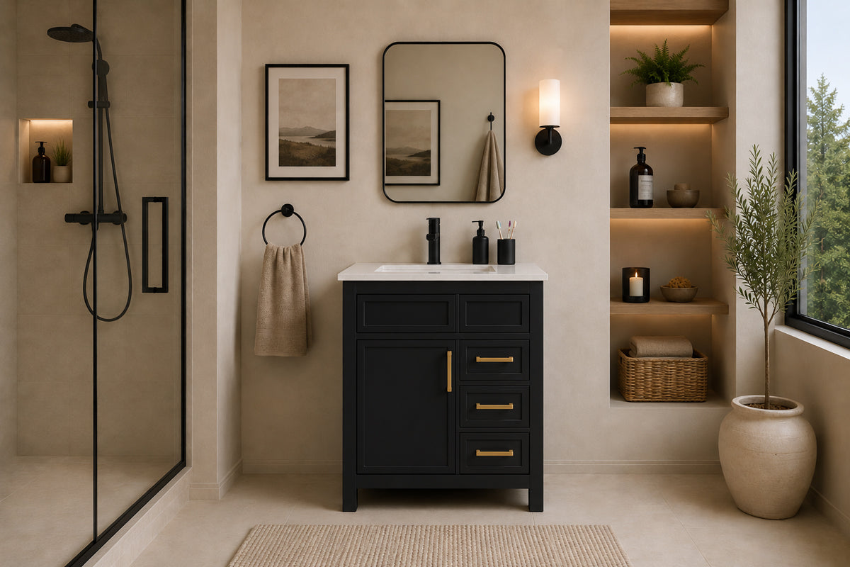Novello Bathroom Cabinet - Black 30"