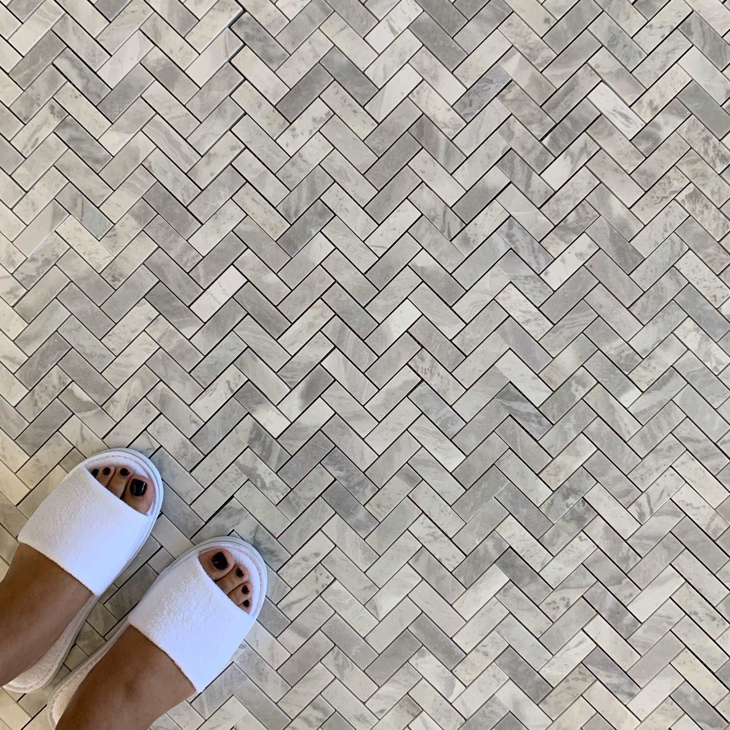Stocked in the USA-Herringbone Mosaic Marble 1*2.5'' Chip I Vanit...