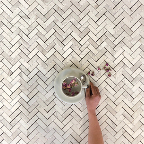 12'' White Herringbone Marble Mosaic Tile | VanitySale