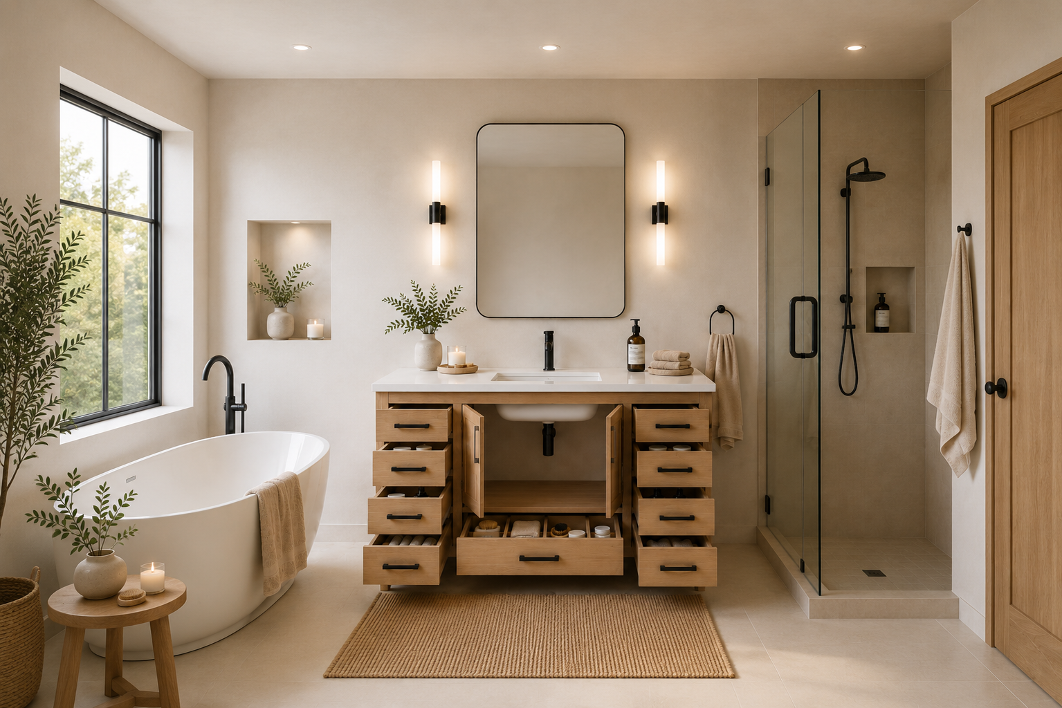Ashley Bathroom Cabinet - Natural Oak 60" Single - 6