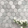 Alicha 2" Hexagon Polished Mosaic in White & Gray Marble, 10.5"x12
