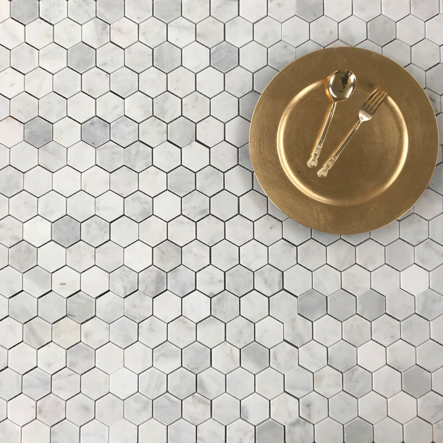 Carrara Hexagon Mosaic Polished Marble Tile 2'' Chip I VanitySale...