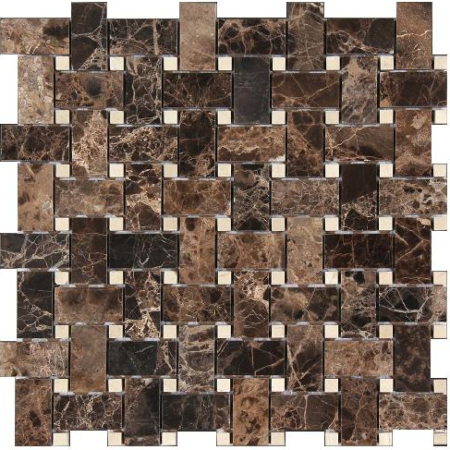 Elegant Basketweave Mosaics - Dark Emperador & Crema Marfil