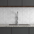 Polished White Marble Mosaic in Herringbone Pattern, 11"x11.5" (Individual Chip Size 1"x4")