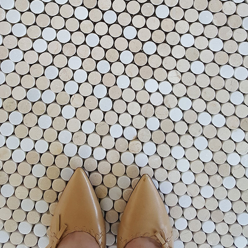 Penny Round Thassos Marble Mosaic Bathroom Tile | VanitySale