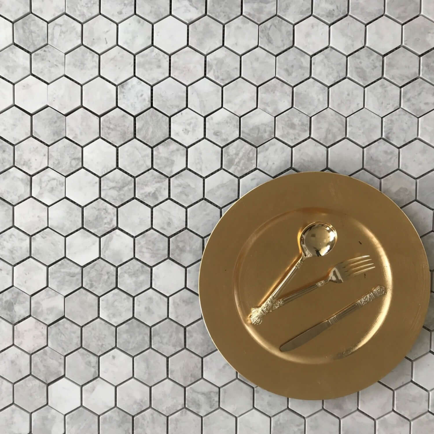 Alicha 3" Hexagon Polished Mosaic in White & Gray Marble, 10.75"x12.25