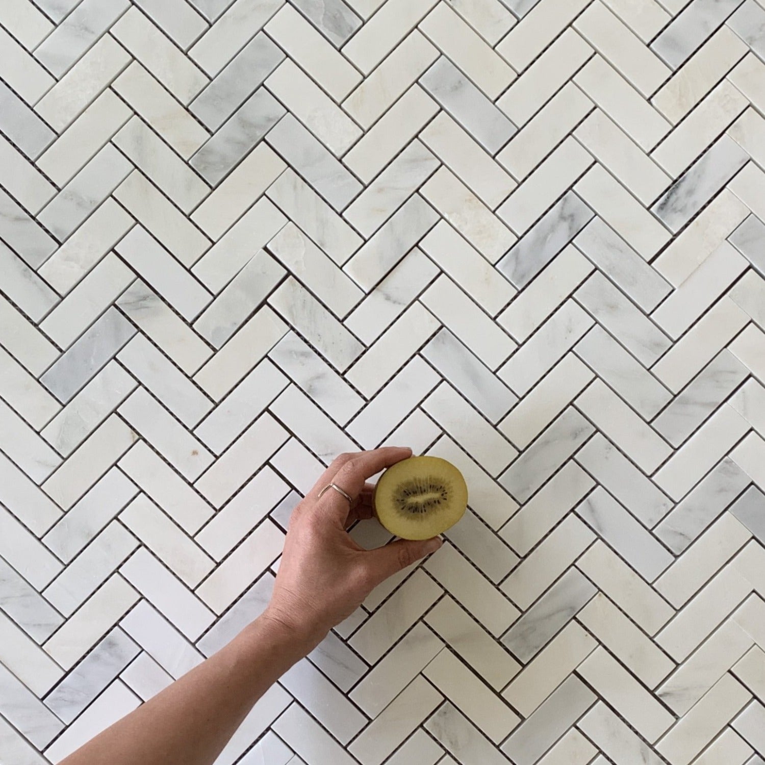 Arabescato Herringbone Polished Marble Mosaic Tile 11"x11" | Additional 9% Discount