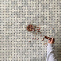 Arabescato Blue Marble Mosaic Wall Tile - Polished Basketweave with Blue Dot Detail, 12"x12" (Chip Size 1"x2")