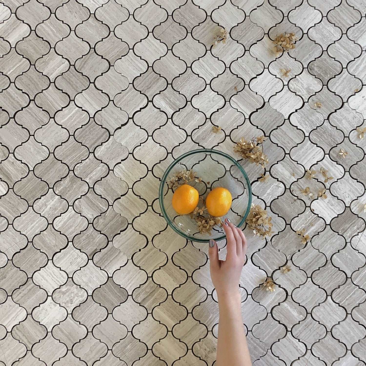 Casablanca Oyster Gray Marble Polished Waterjet Mosaic 12 inch