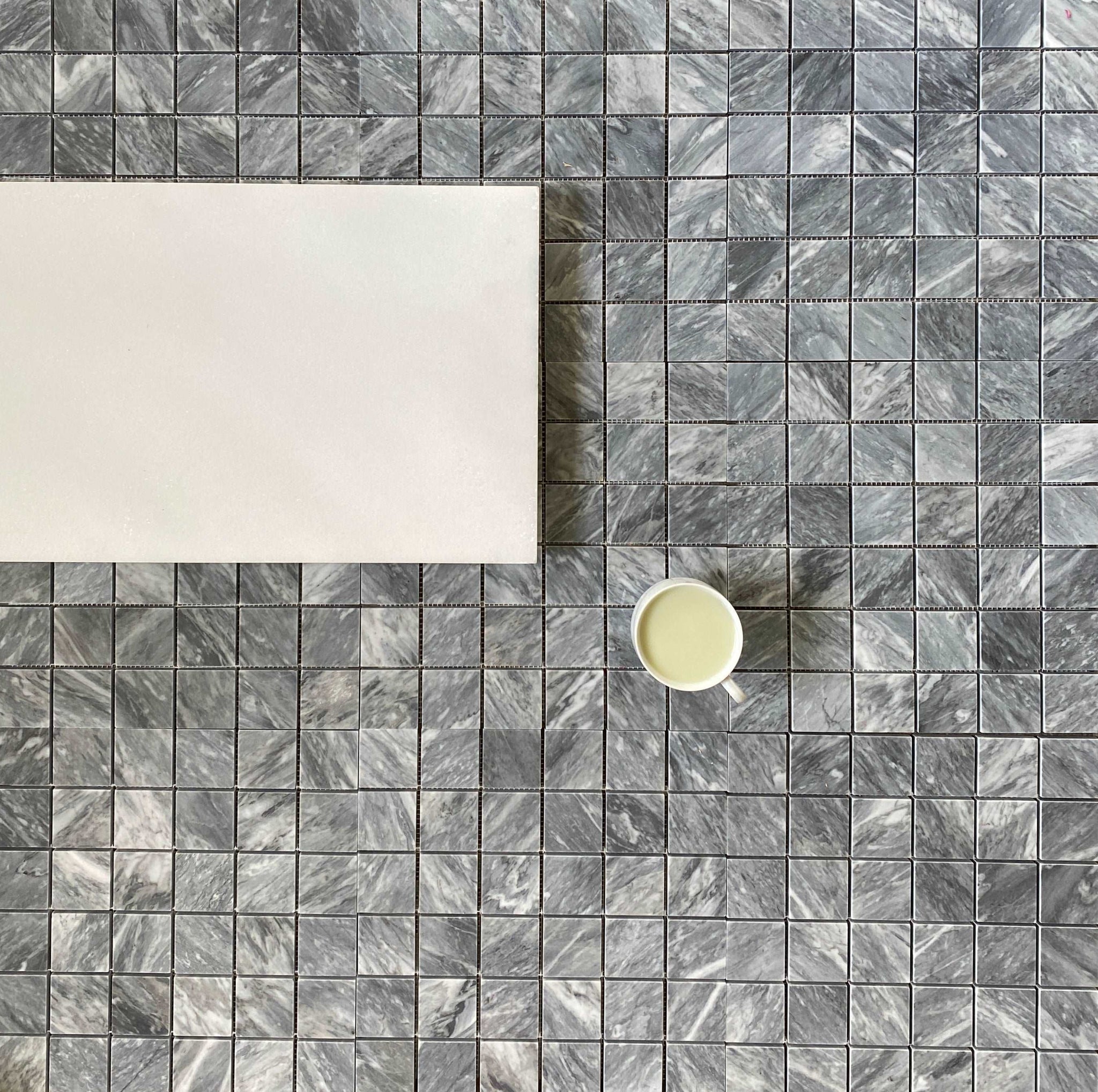 Italian Bardiglio Mosaic Marble Tile - Polished Finish, 12"x12" (2"x2" Chip Size)
