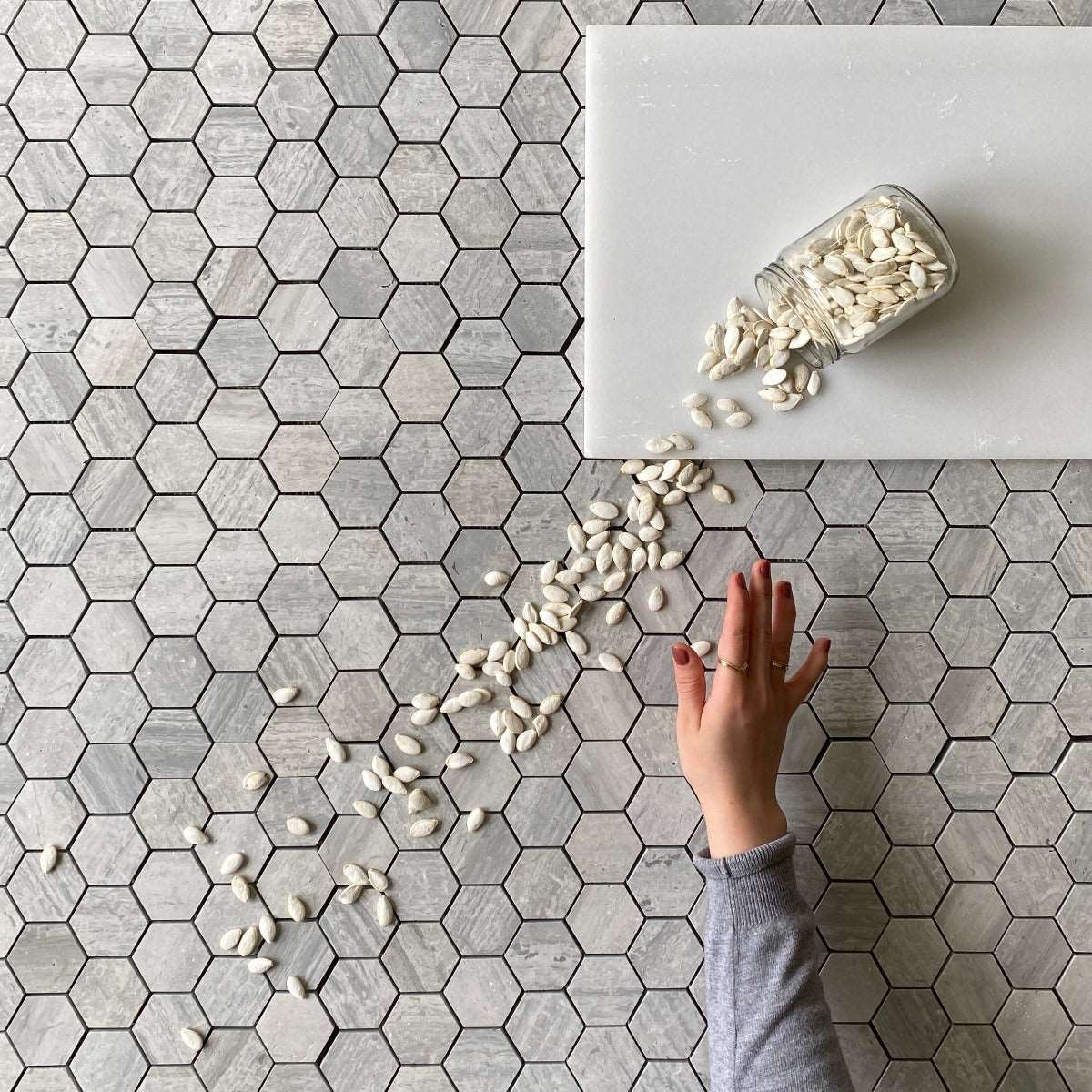 Bluewood Hexagon Mosaic Limestone Honed Gray Marble 12 inch x 12 ...