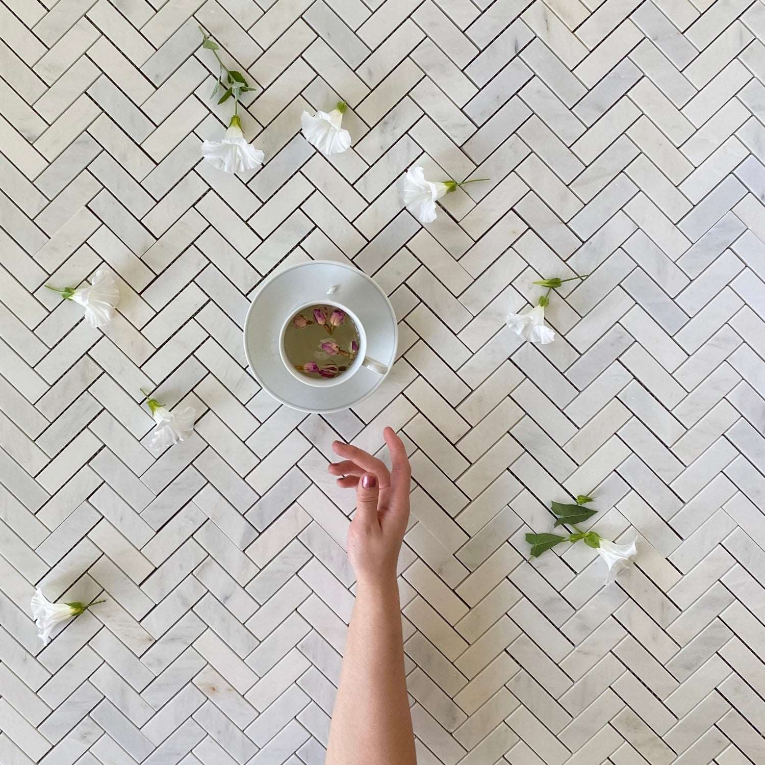 Arabescato Marble Herringbone Mosaic - Honed Finish 12"x12" (Chip Size 1"x2")