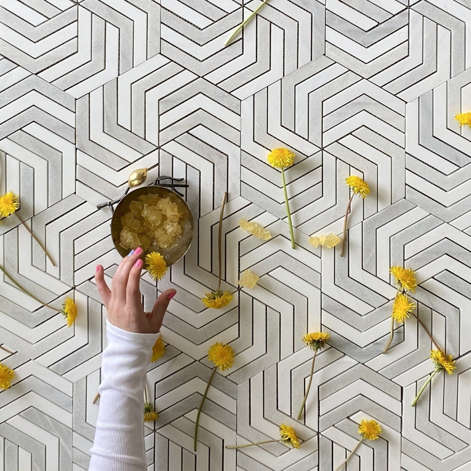 White & Dolomite Waterjet Marble Mosaic Tile | VanitySale