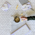 Dolomite Herringbone Mosaic Polished White Marble 12 inch x 12 in...