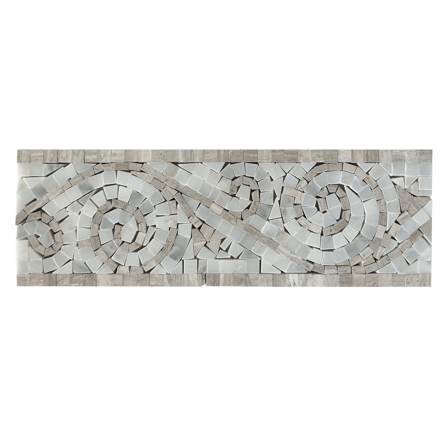 Oyster Gray & Arabescato Art Border Polished Marble 4 inch x 12 i...