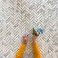 Modern Mosaic Tiles - White Marble Herringbone | VanitySale