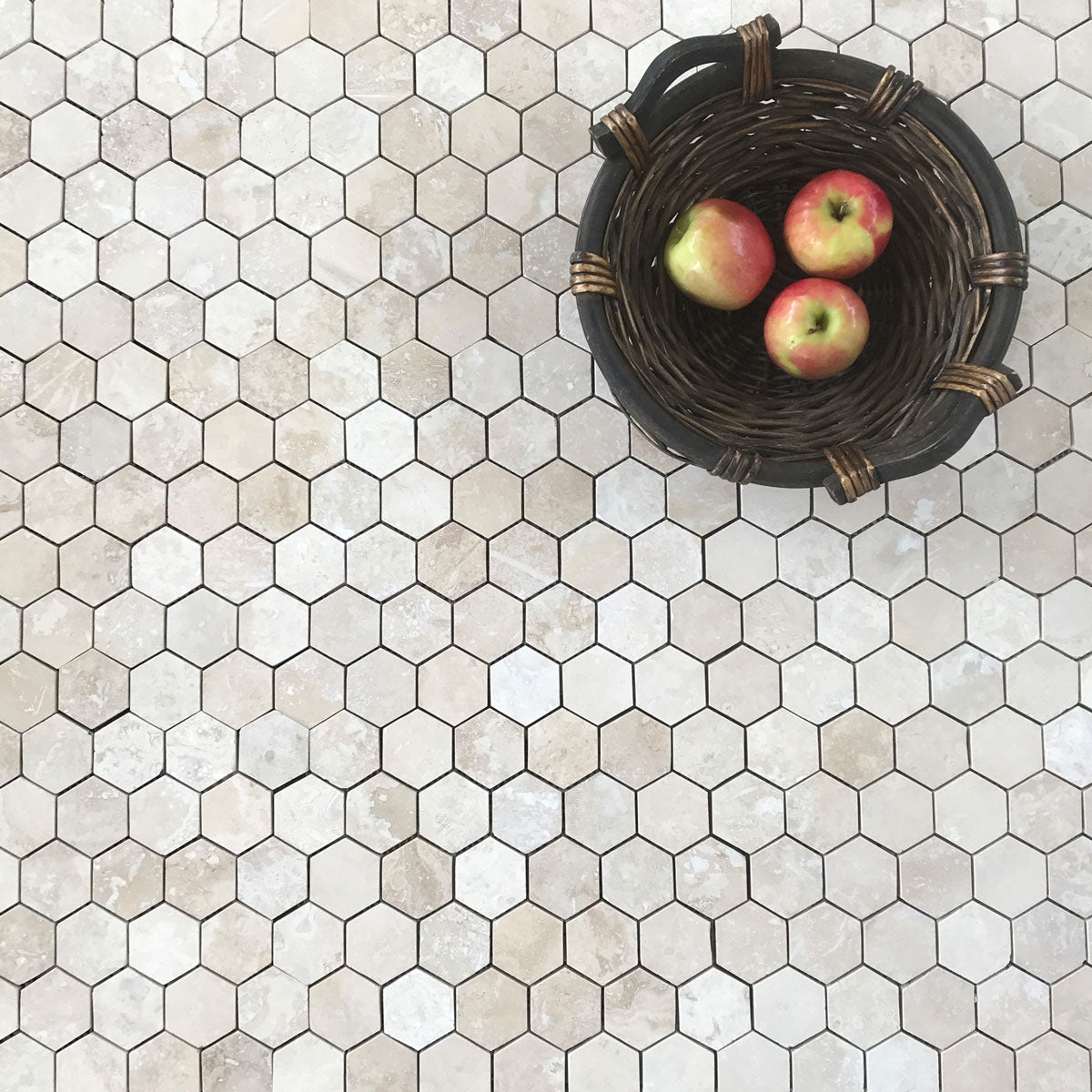 Light Travertine Hexagone Mosaic Filled&honed Natural Stone 12 in...