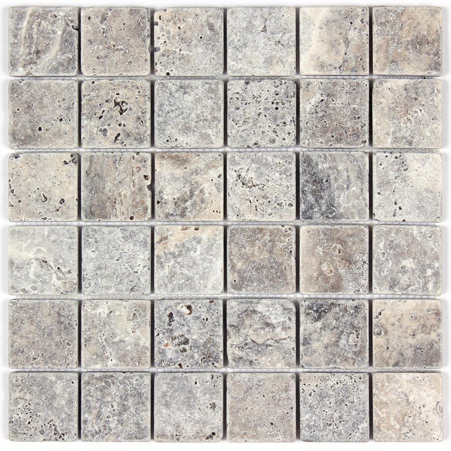 Silver Travertine Tumbled Tile Natural Stone 4 inch x 4 inch